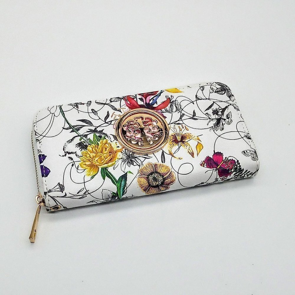 Dasein Faux Leather White Floral Wallet